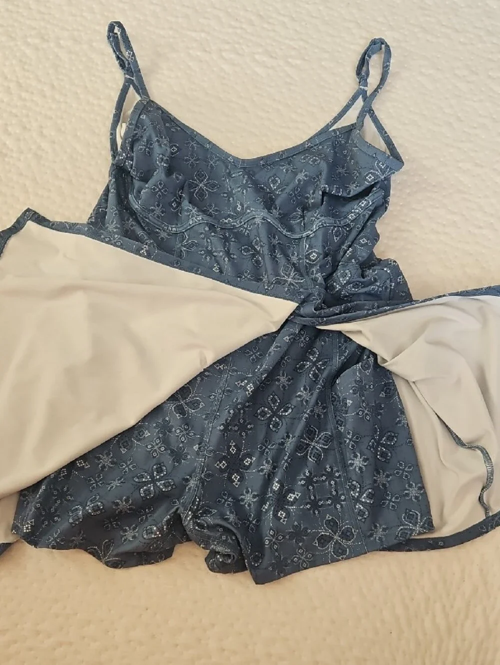 JoyLab Blue and White Active Bikini Dress With Shorts